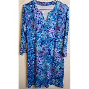 NEW LIGHTBARE UPF 50+ Swim Cover Up Dress Floral Blue MEDIUM Swimsuit